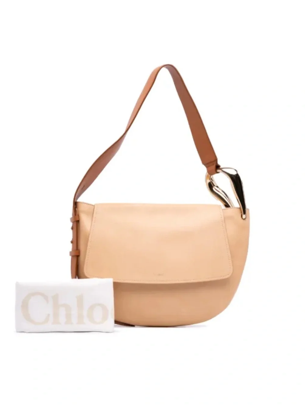 Chloé Little Kiss Beige Hobo Bag with Tan Strap and Gold Hardware